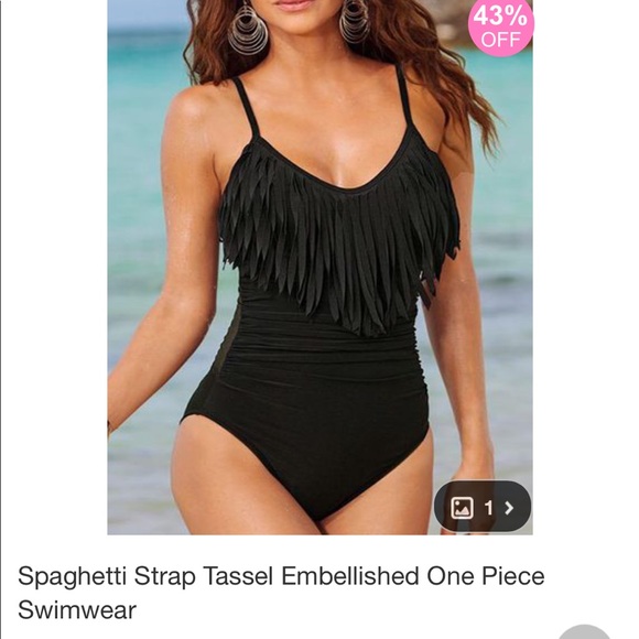 Spaghetti strap Tassel detail onepiece swimwear - Picture 1 of 3
